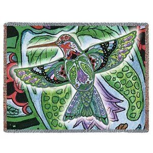 New Large Hummingbird Northwest Heavy Cotton Afghan Throw Blanket Wild Bird NIP